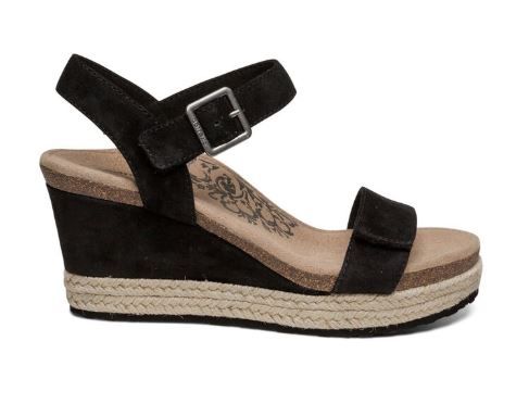 Aetrex Sydney Black Quarter Strap Espadrille Womens Wedge Sandals EW700