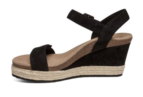 Aetrex Sydney Black Quarter Strap Espadrille Womens Wedge Sandals EW700