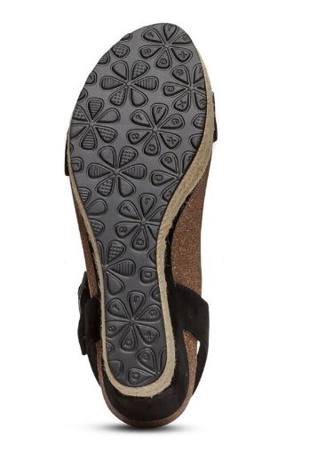 Aetrex Sydney Black Quarter Strap Espadrille Womens Wedge Sandals EW700