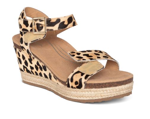 Aetrex Sydney Leopard Quarter Strap Espadrille Womens Wedge Sandals EW704