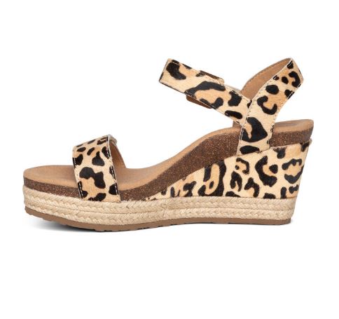 Aetrex Sydney Leopard Quarter Strap Espadrille Womens Wedge Sandals EW704