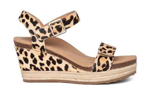 Aetrex Sydney Leopard Quarter Strap Espadrille Womens Wedge Sandals EW704