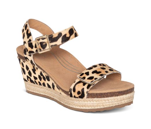 Aetrex Sydney Leopard Quarter Strap Espadrille Womens Wedge Sandals EW704