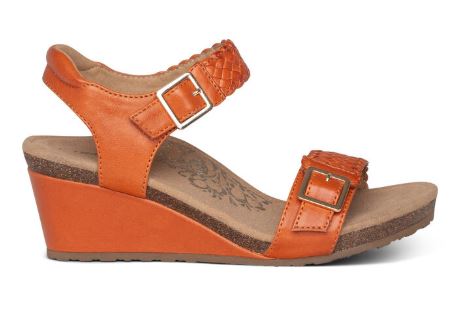 Aetrex Tangerine Grace Adjustable Strap Womens Woven Wedges EW168