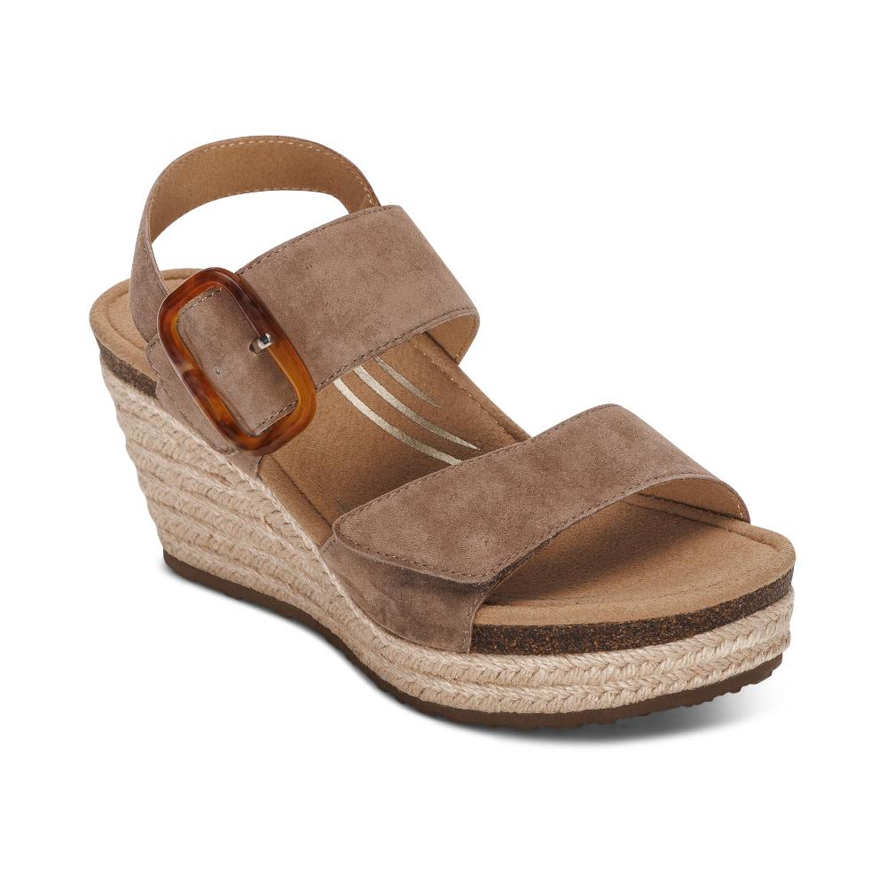 Aetrex Taupe Ashley Arch Support Women's Wedges EW792