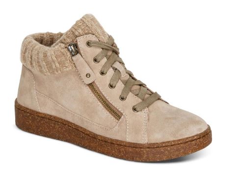 Aetrex Taupe Bonnie Arch Support Womens Suede Sneakers PC322