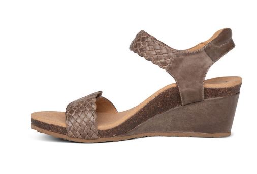 Aetrex Taupe Grace Adjustable Strap Womens Woven Wedges EW164