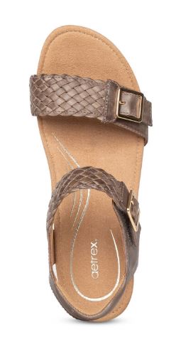 Aetrex Taupe Grace Adjustable Strap Womens Woven Wedges EW164