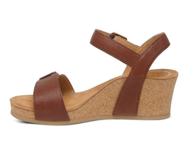 Aetrex Walnut Lexa Quarter Strap Women's Wedge Shoes CK102