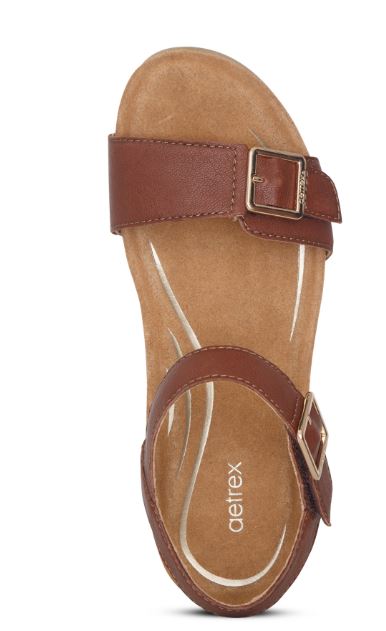 Aetrex Walnut Lexa Quarter Strap Women's Wedge Shoes CK102