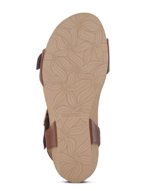 Aetrex Walnut Lexa Quarter Strap Women's Wedge Shoes CK102