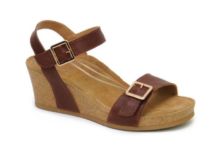 Aetrex Walnut Lexa Quarter Strap Women's Wedge Shoes CK102
