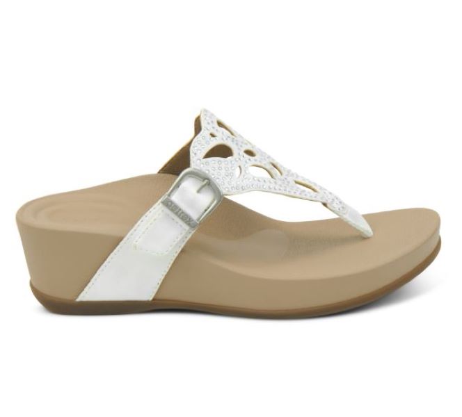 Aetrex White Tasha Wedge Womens Sandals FW143
