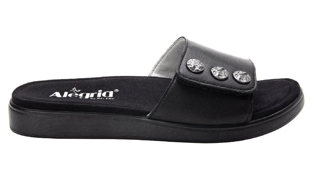 Alegria Black Lilie Womens Adjustable Strap Slide On Sandals LIL-601