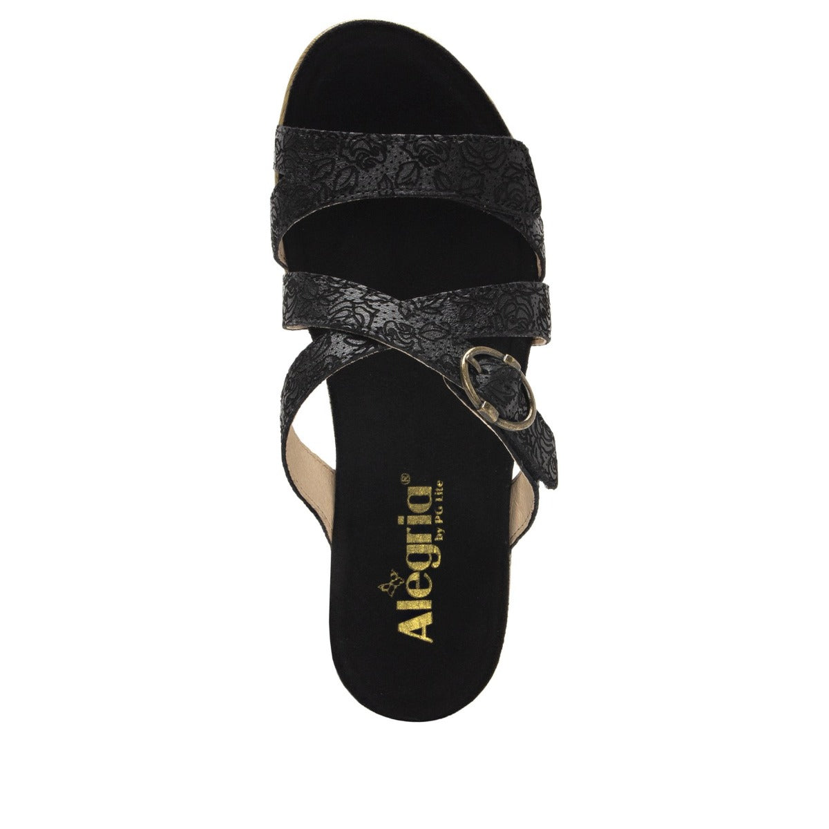 Alegria Black Roux Finely Womens Adjustable Strap Slide On Wedge Sandals ROU-495