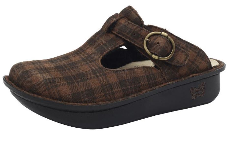 Alegria Brown Plaid Classic Kickin It Shearling Clog Shoes ALG-7603