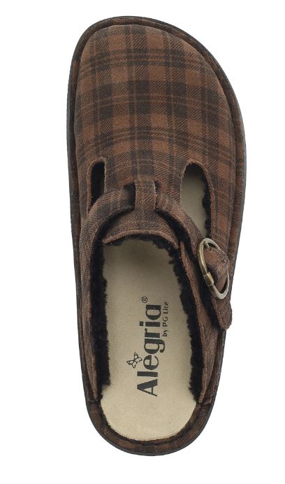 Alegria Brown Plaid Classic Kickin It Shearling Clog Shoes ALG-7603