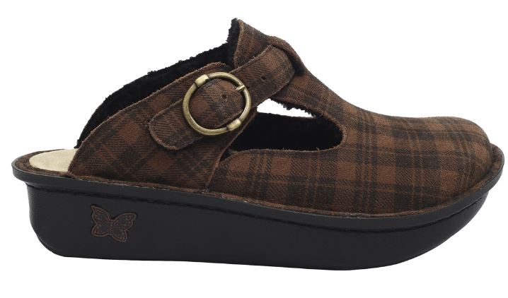 Alegria Brown Plaid Classic Kickin it Shearling Clog Shoes ALG-7603