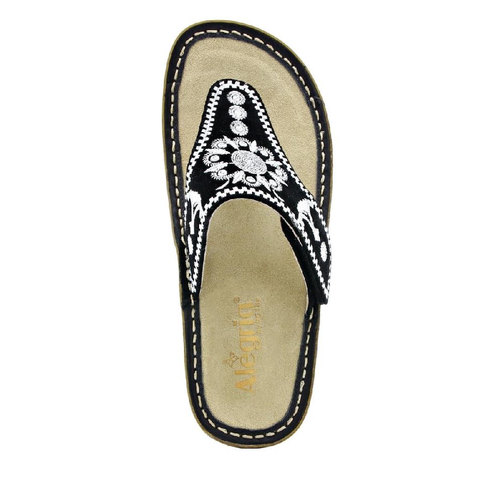 Alegria Vanessa Mandala Black Womens Thong Sandals VAN-177