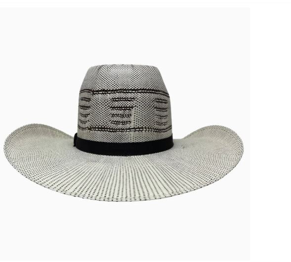 American Hat Makers Neutral Bicolor Trail Boss Men's Open Crown Bangora Straw Hat 4-MH TRAIL BOSS