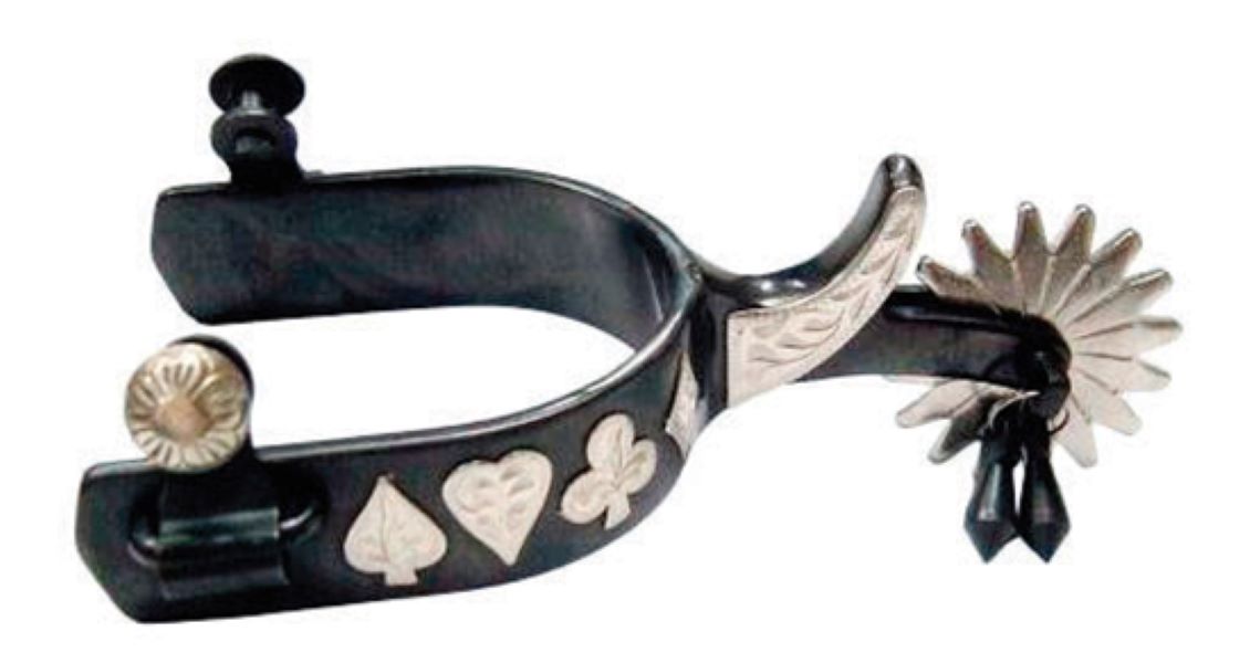 American Heritage Equine Black Steel Men's Spurs with Gambler Motif 257-548