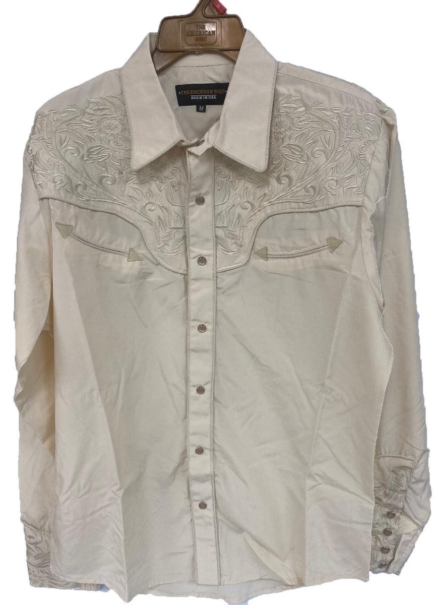 American West Beige Longsleeve Men's Collared Snap Front Shirt with Embroidery AW-1019-BEIGE