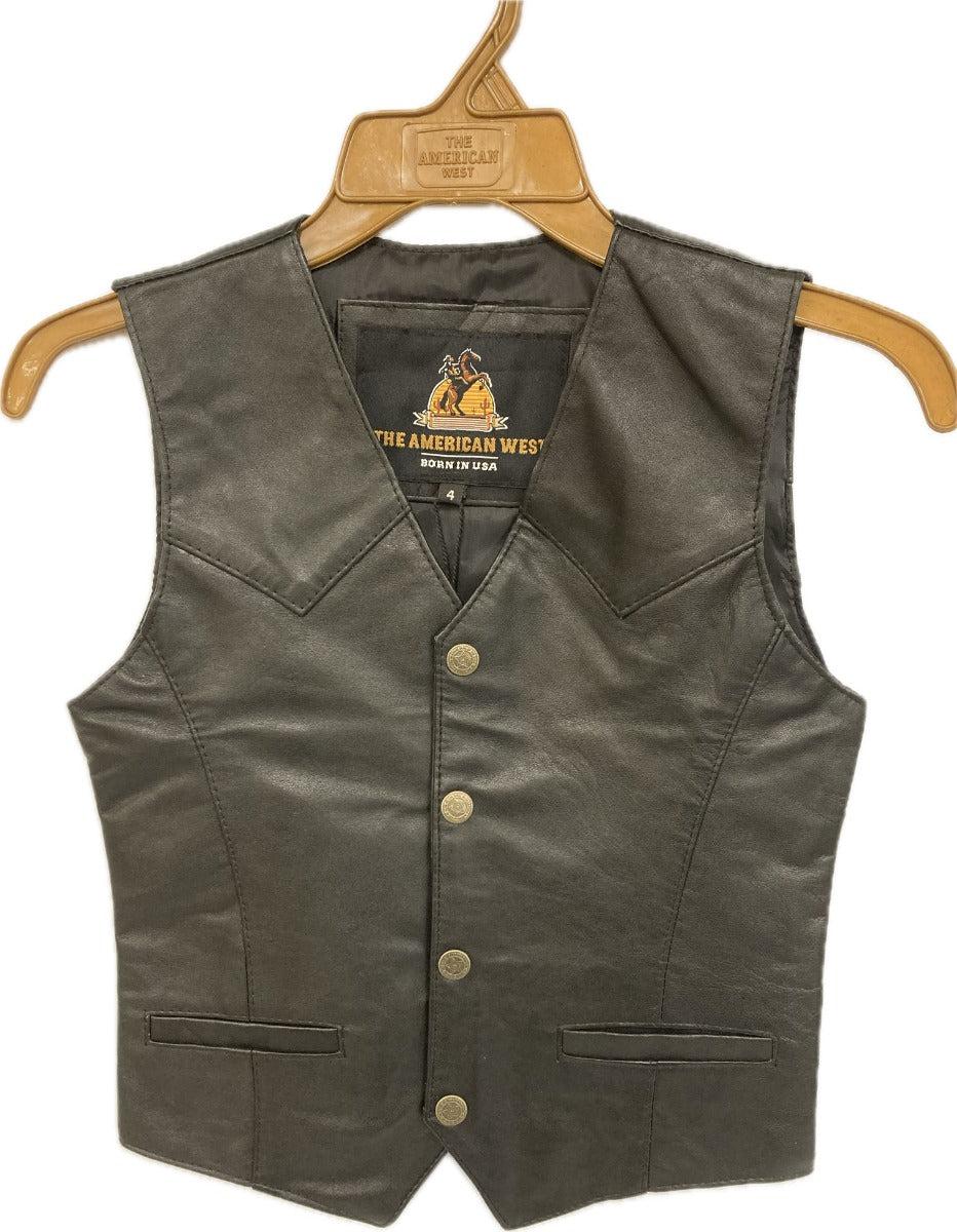 American West Black Children's Lamb Leather V-Neck Vest AW-1425