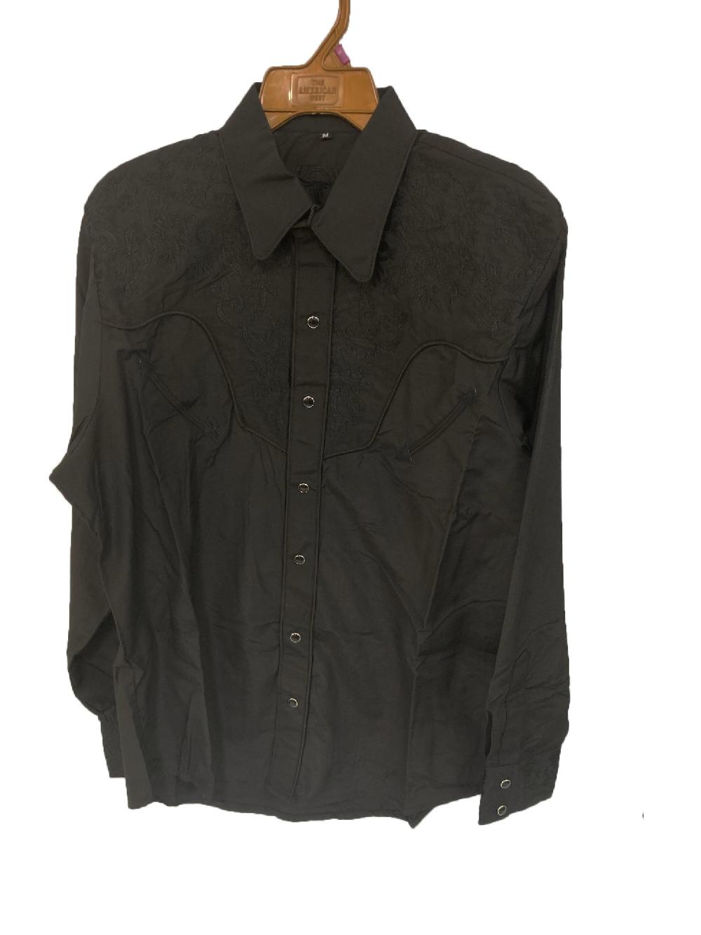 American West Black Collared Men's Longsleeve Snap Shirt with Embroidery 1013-BB