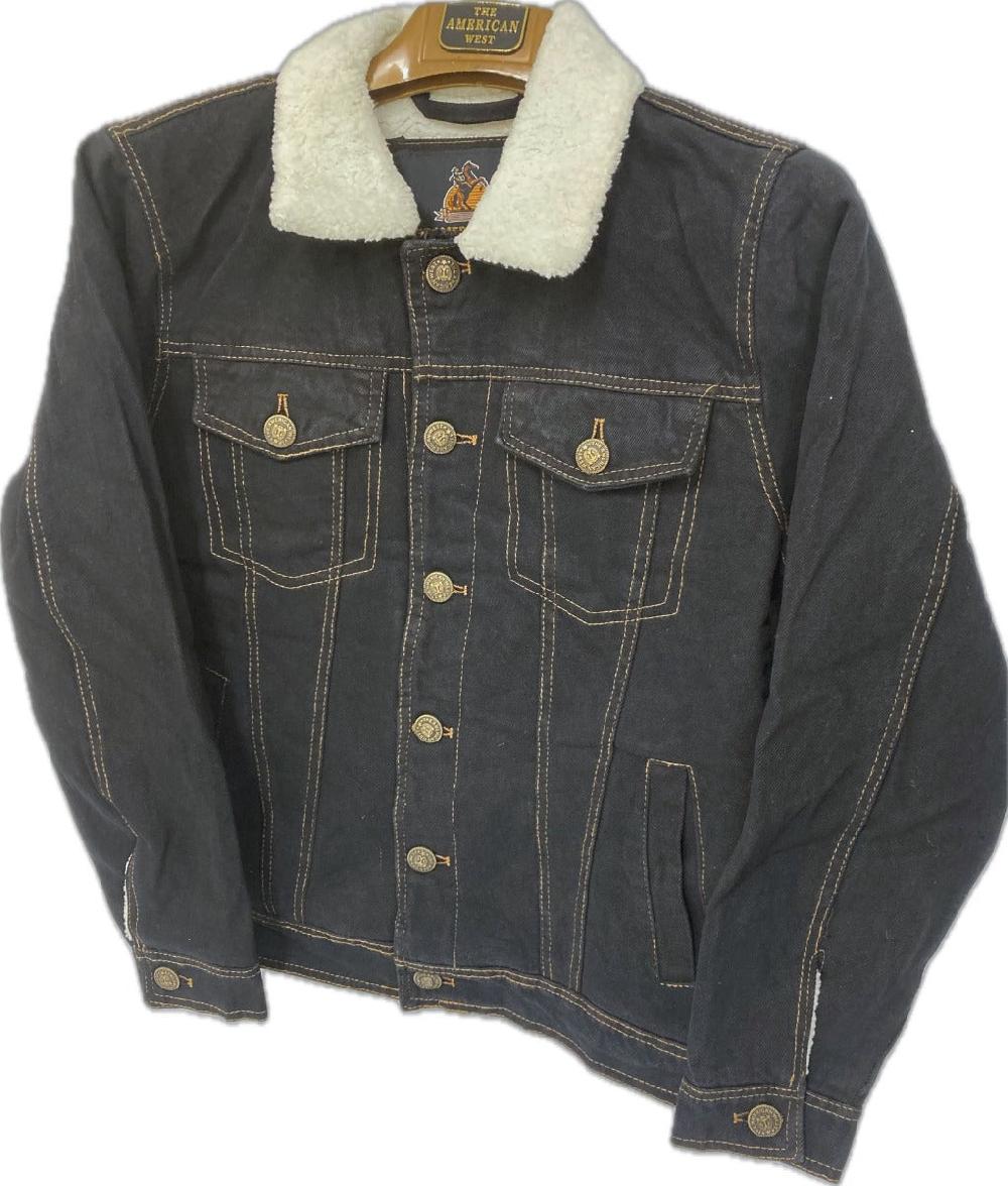 American West Black Denim Men's Sherpa Longsleeve Collared Jacket AW-1423/905