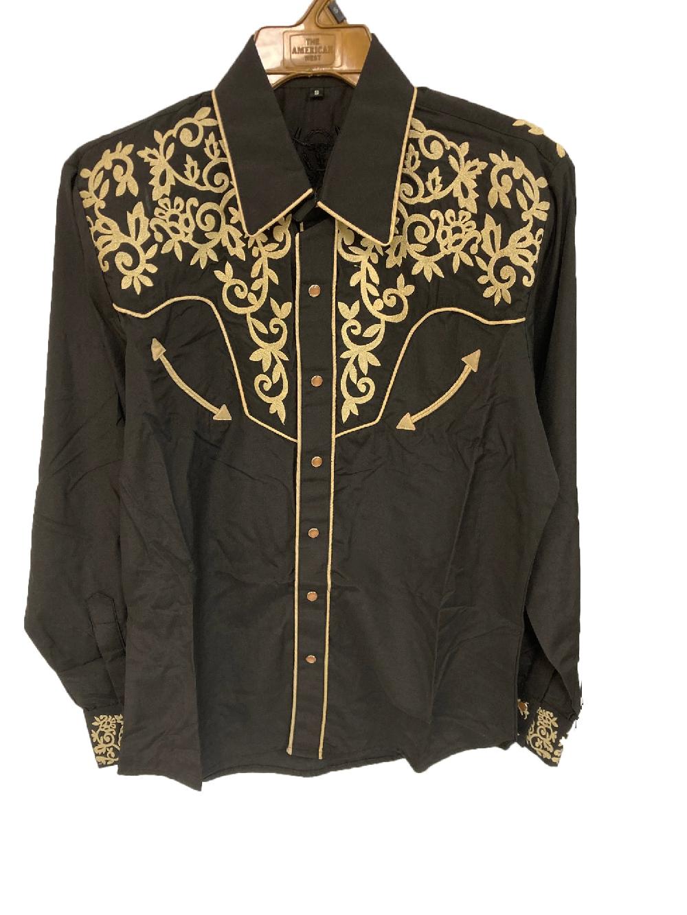 American West Black/Gold Longsleeve Collared Men's Snap Shirt with Embroidery 1013-BG