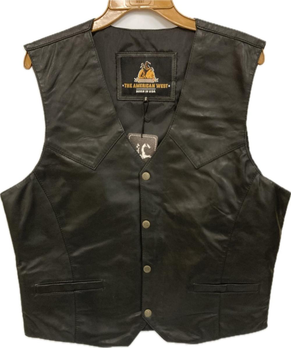 American West Black Lamb Leather Men's V-Neck Vest AW-1424