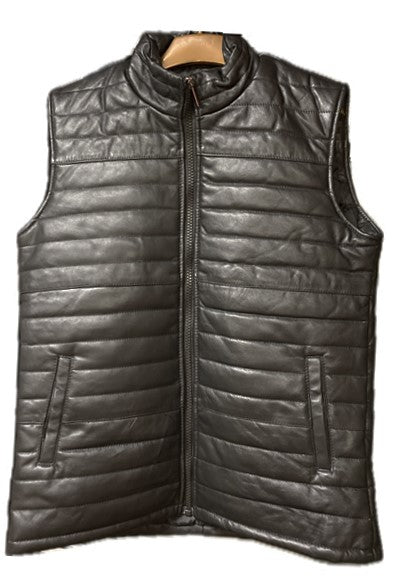 American West Black Lamb's Leather Men's Puff Vest AW-AB40-BLK