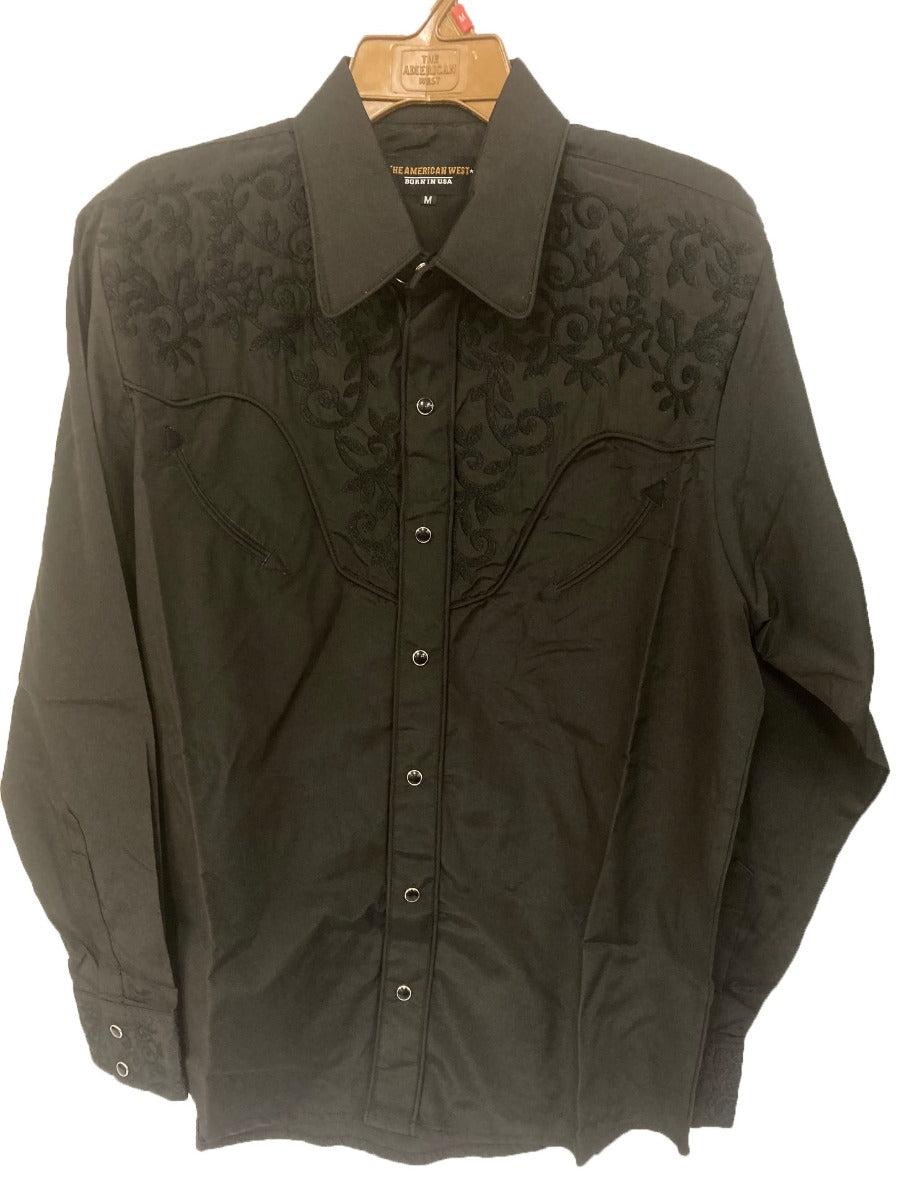 American West Black Longsleeve Collared Men's Snap Shirt with Embroidery AW-1013-BLKBLK
