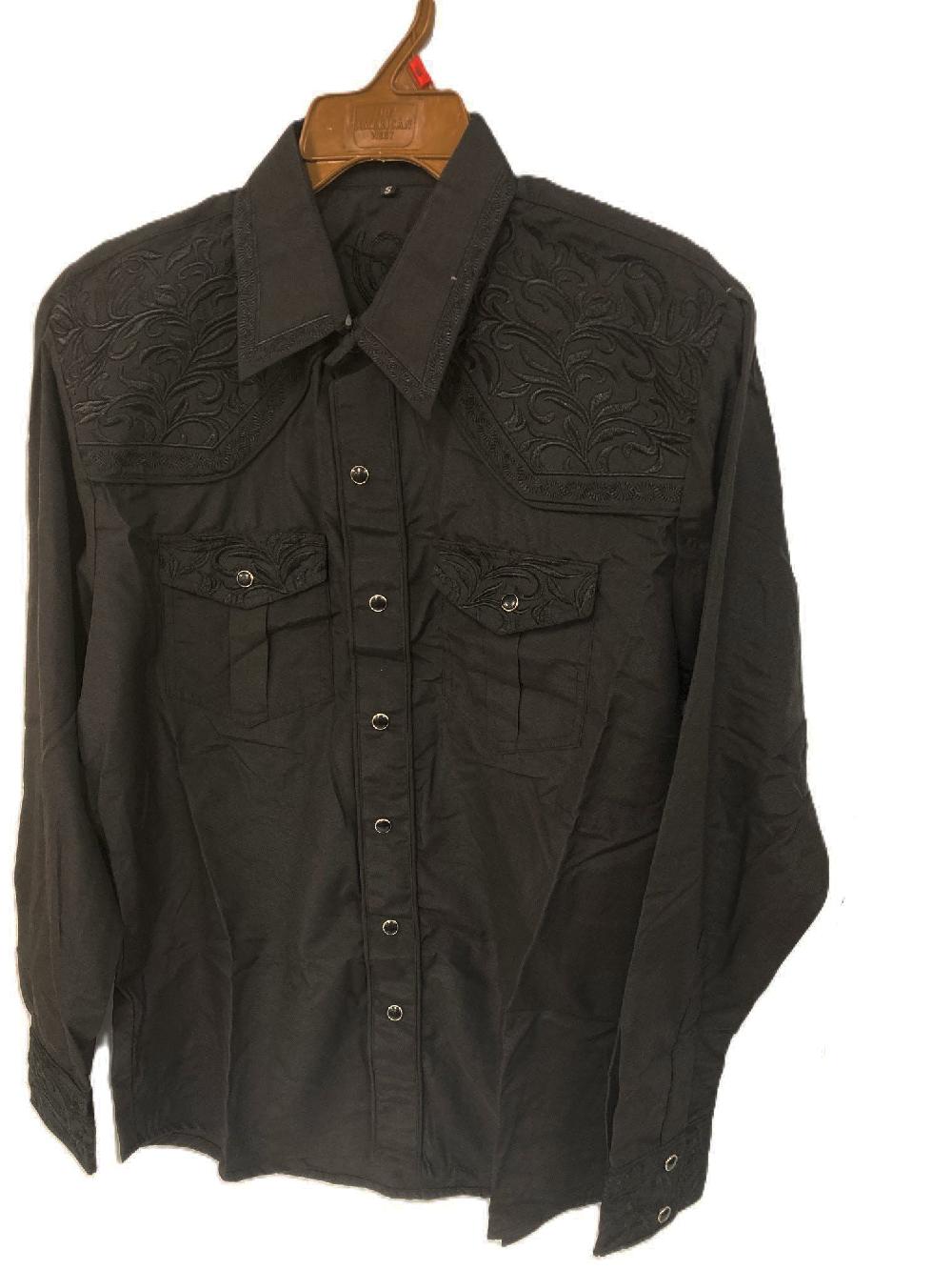 American West Black Longsleeve Men's Shirt with Floral Embroidery 3005-BB