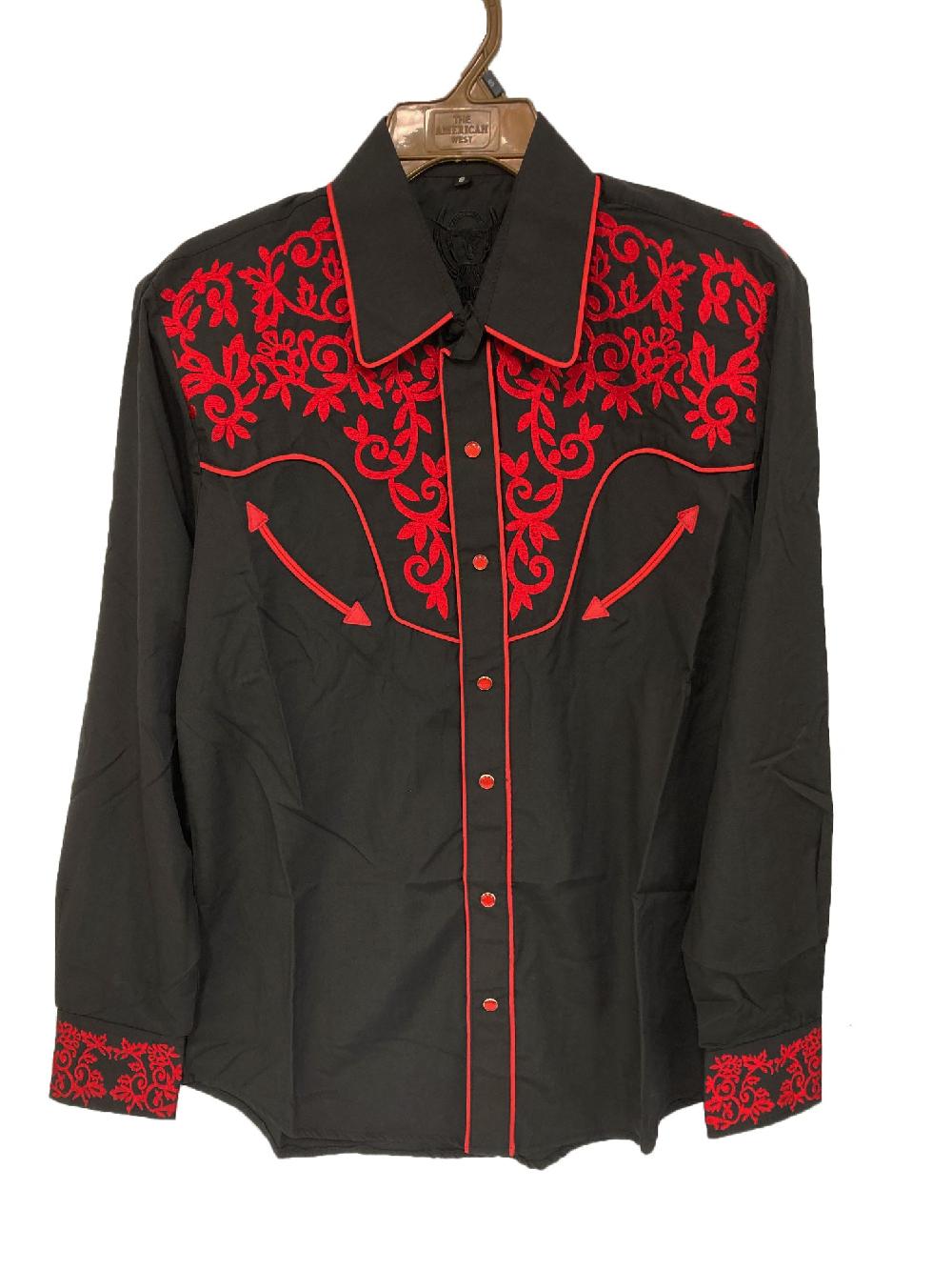 American West Black/Red Men's Collared Longsleeve Shirt with Embroidery 1013-BR