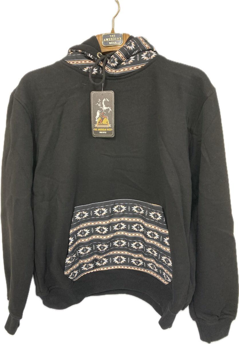 American West Black with Aztec Print Men's Hoodie AW-RH1