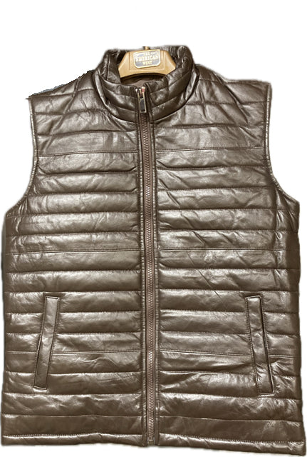 American West Brown Lamb's Leather Puff Vest AW-AB40-BRN