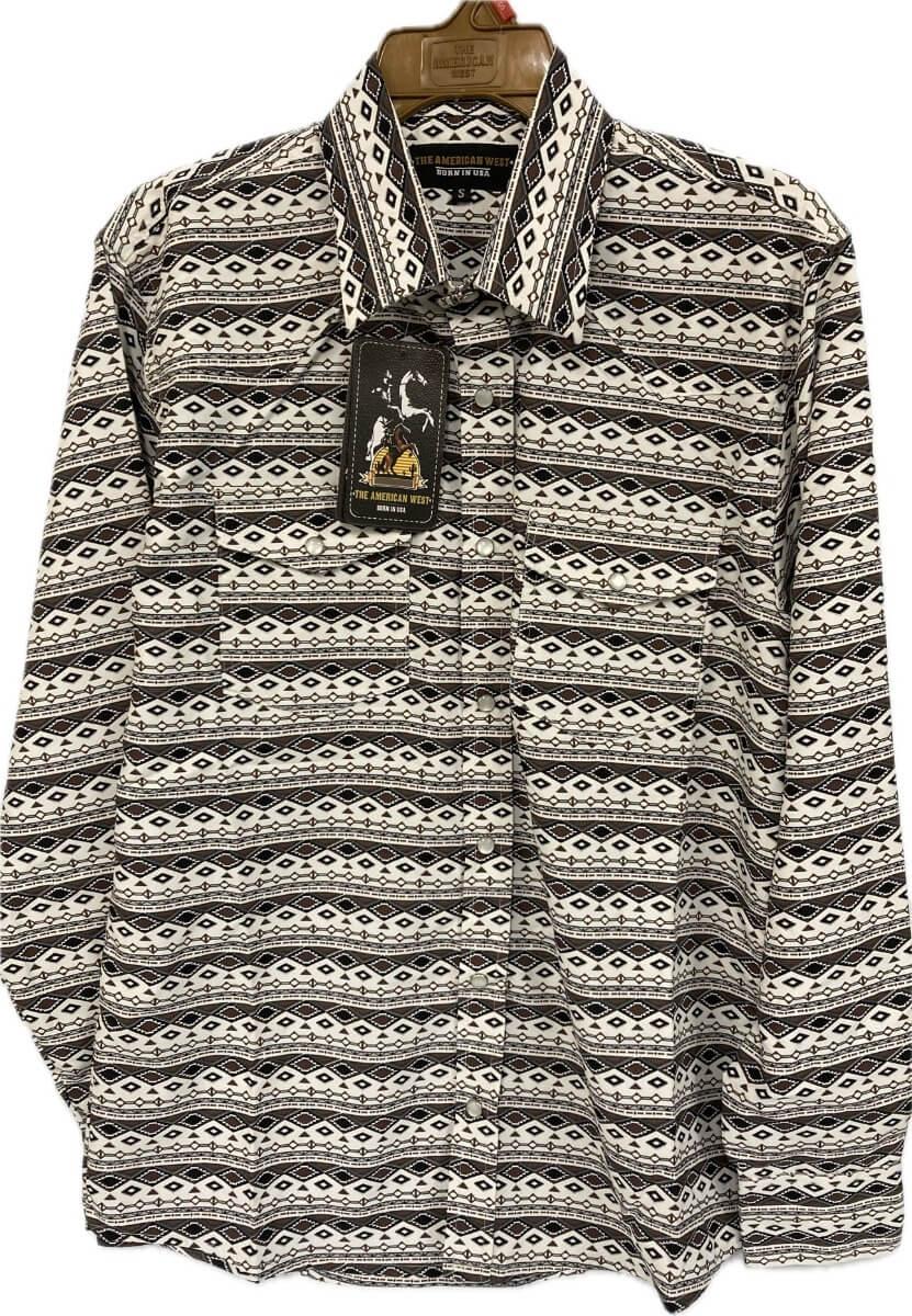 American West Natural/Brown Aztec Print Men's Collared Longsleeve Snap Shirt AW-243