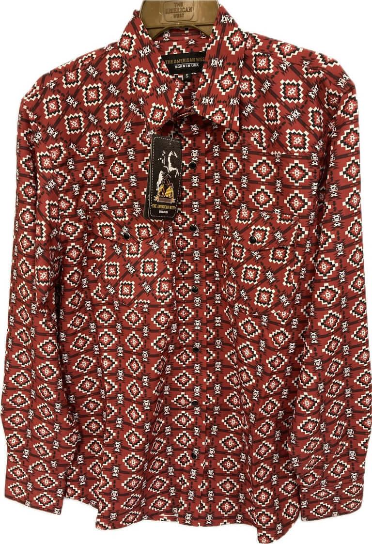American West Red Aztec Print Men's Longsleeve Snap Collared Shirt AW-201