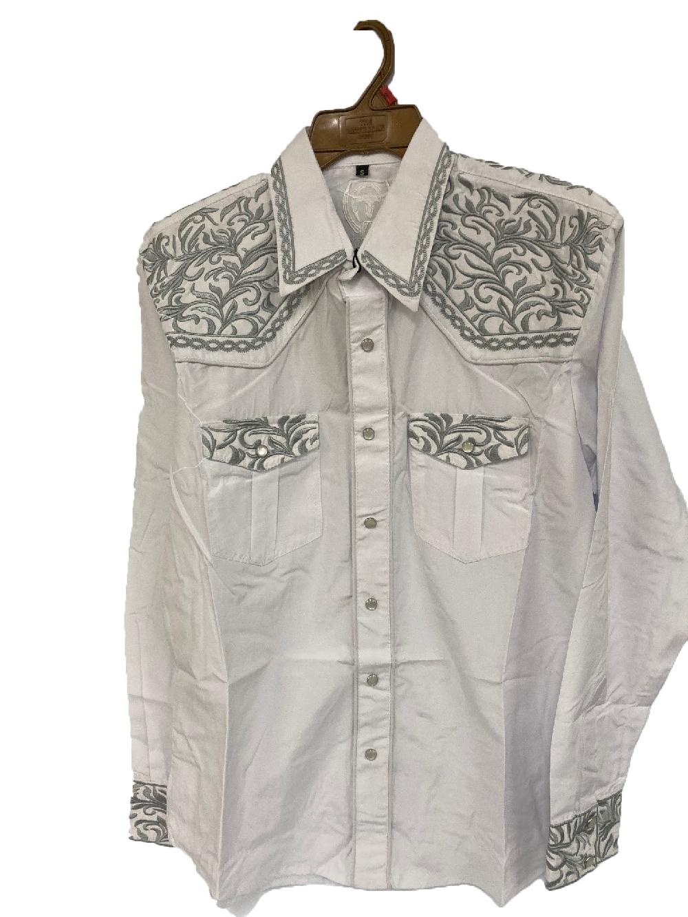 American West White Collared Longsleeve Men's Shirt with Silver Embroidery 3005-WS