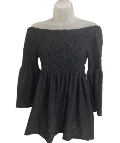 Ana & Rose Black Smocked Womens Top in Curvy Sizes SST21601-109-8P