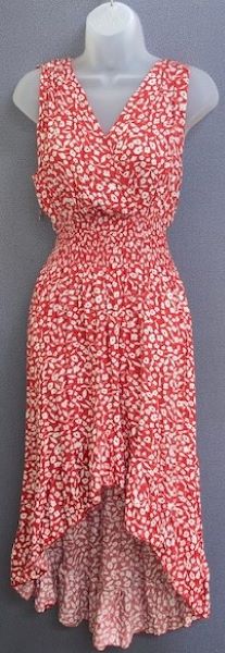 Ana & Rose Red and White Floral Tie-Shoulder V-Neck Womens Dress D211-218-PRC-9#