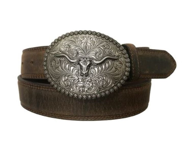 AndWest 1 1/2 inch Longhorn Berry Edge Plaque Buckle Tan Belt BLT227-26