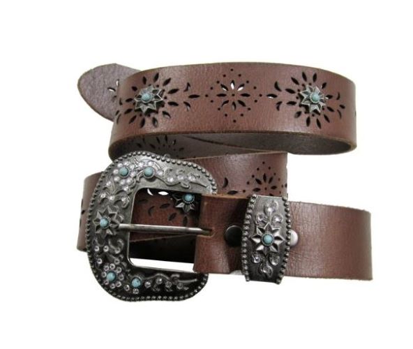 Andwest 1.5 inch Ladies Perforated Belt with Two Piece Turquoise Buckle Set BLT510-20