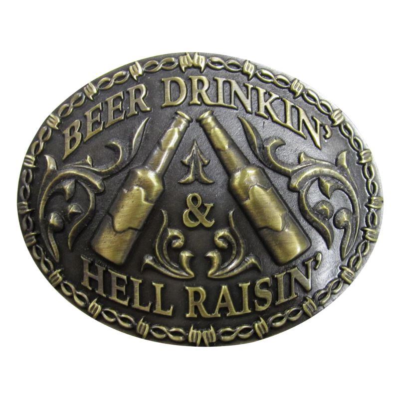 Andwest Antique Brass Beer Drinkin Hell Raisin Buckle 613-06