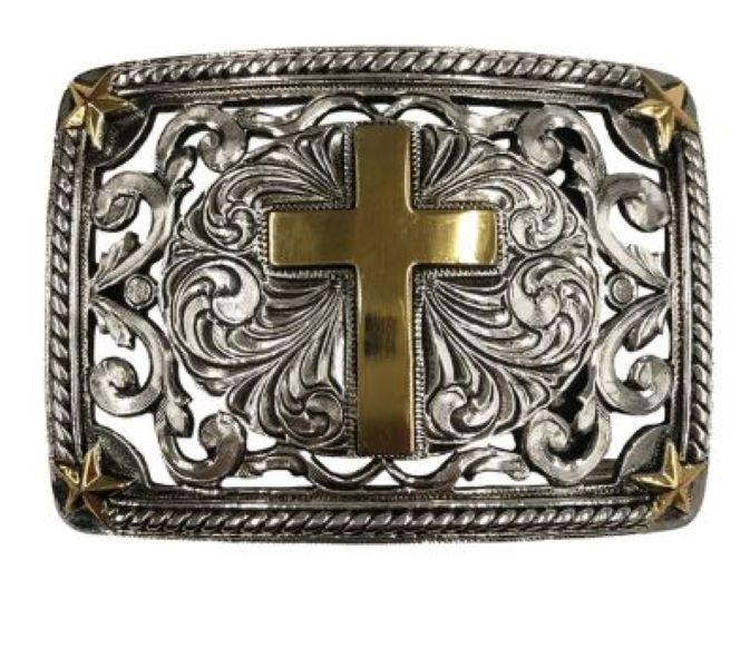 AndWest Antique Gold and Silver Filigree Cross Buckle 733