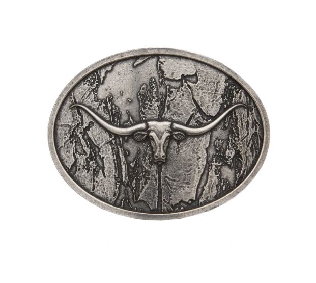 Andwest Antique Silver Longhorn with Woodgrain Mens Buckle 611-AW