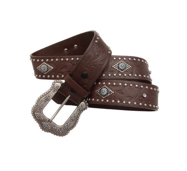 Andwest Brown 1.5 inch Turquoise Diamond Concho Ladies Belt BLT513-20