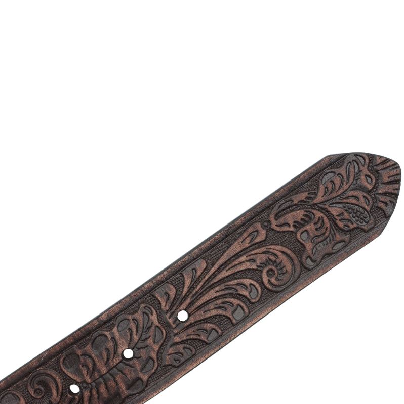 Andwest Dark Brown 1 1/2 Inch Women's Tooled Belt With Rectangular Engraved Buckle BLT516-22