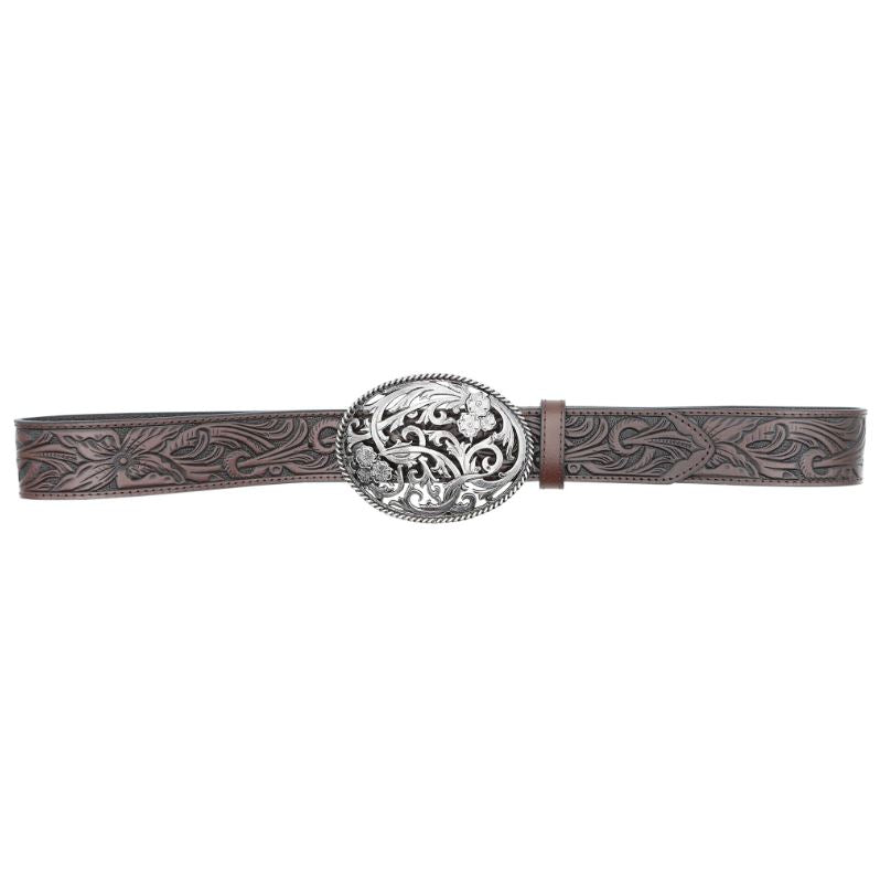 Andwest Dark Brown Women's Tooled Filigree Belt With Oval Buckle BLT518-22
